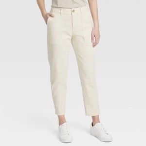 High-Rise Slim Fit Straight Leg Utility Ankle Chino Pants